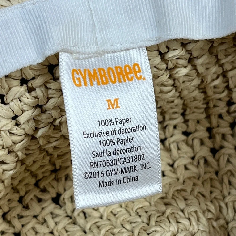 Gymboree Floppy Sun Hat Kids Beige Red Ribbon Bow Woven Straw Wide Brim M